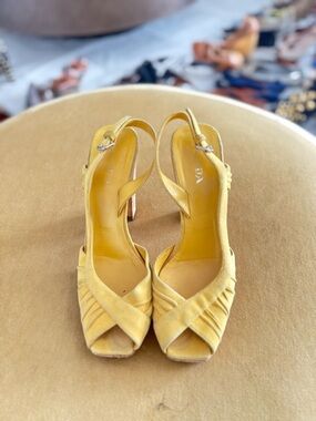Prada Yellow Slingback Peep-Toe Heels